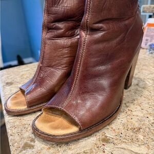 Bed Stu Brown Leather Peep-Toe Heeled Boots